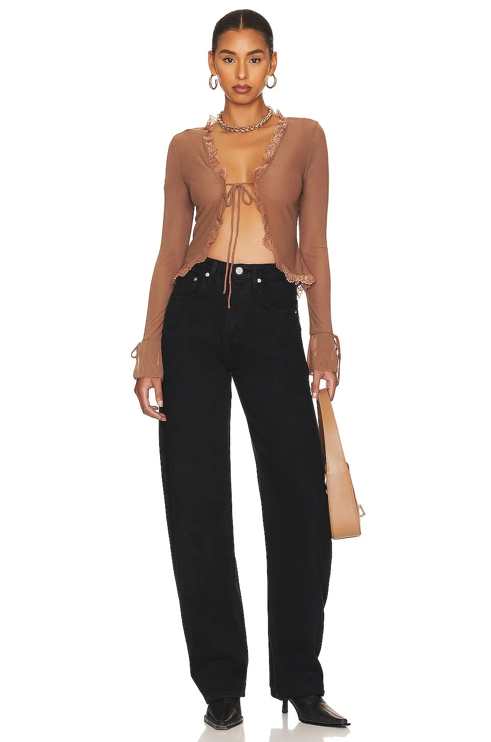 Kelsea Tie Front Top Brown - Image 4