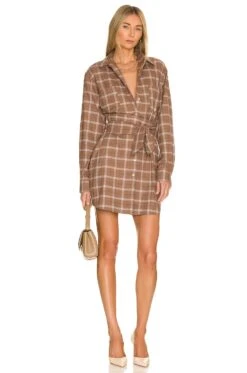 Brett Lightweight Flannel U-Back Mini Dress Mesa Tan Plaid