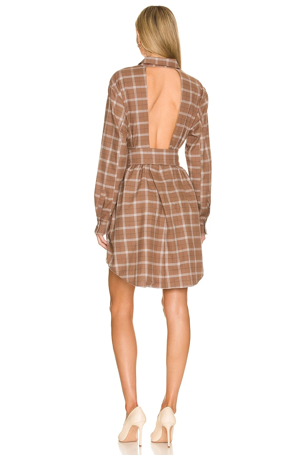 Brett Lightweight Flannel U-Back Mini Dress Mesa Tan Plaid - Image 3