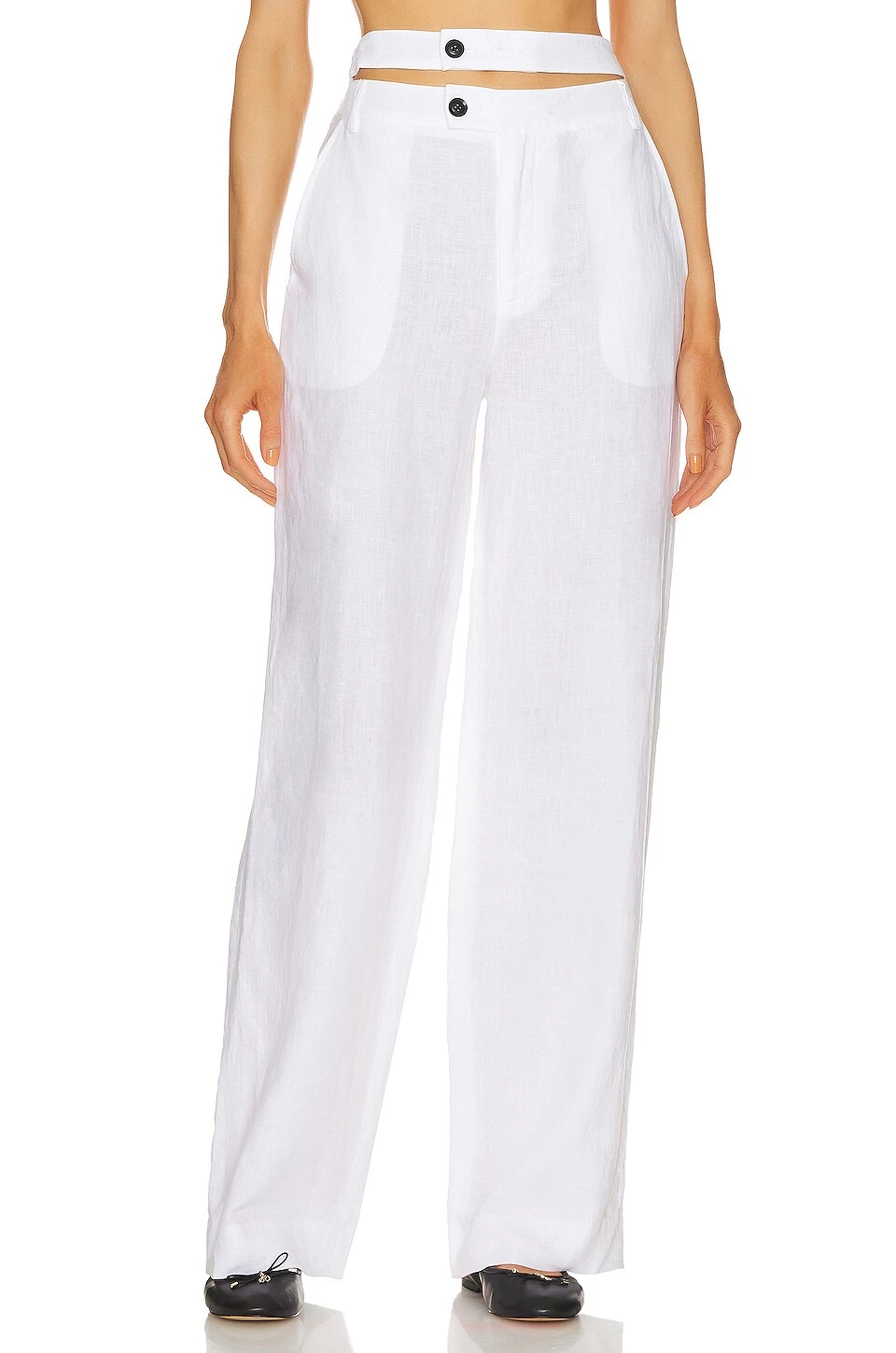 Theo Linen Double Waist Trouser Linen White