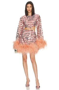 Edie Rose Pink Sequin With Feathers