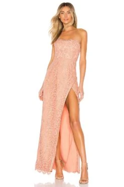 VESTIDO DE FIESTA SIN TIRANTES MARRY Peach Beige