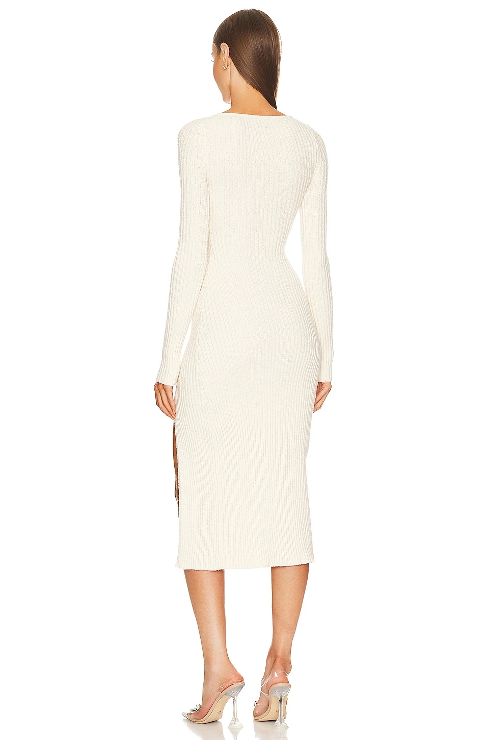 X Marianna Hewitt Saskia Boucle Midi Dress With Slit Ivory - Image 3
