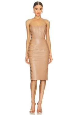 Daena Faux Leather Midi Dress Camel