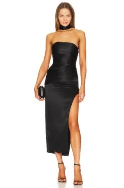 Blane Reverse Halter Midi Dress Black