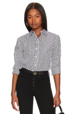 NILI LOTAN Kate Shirt Black & White Stripes