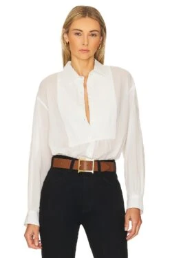 NILI LOTAN Daniel Voile Tuxedo Shirt Ivory