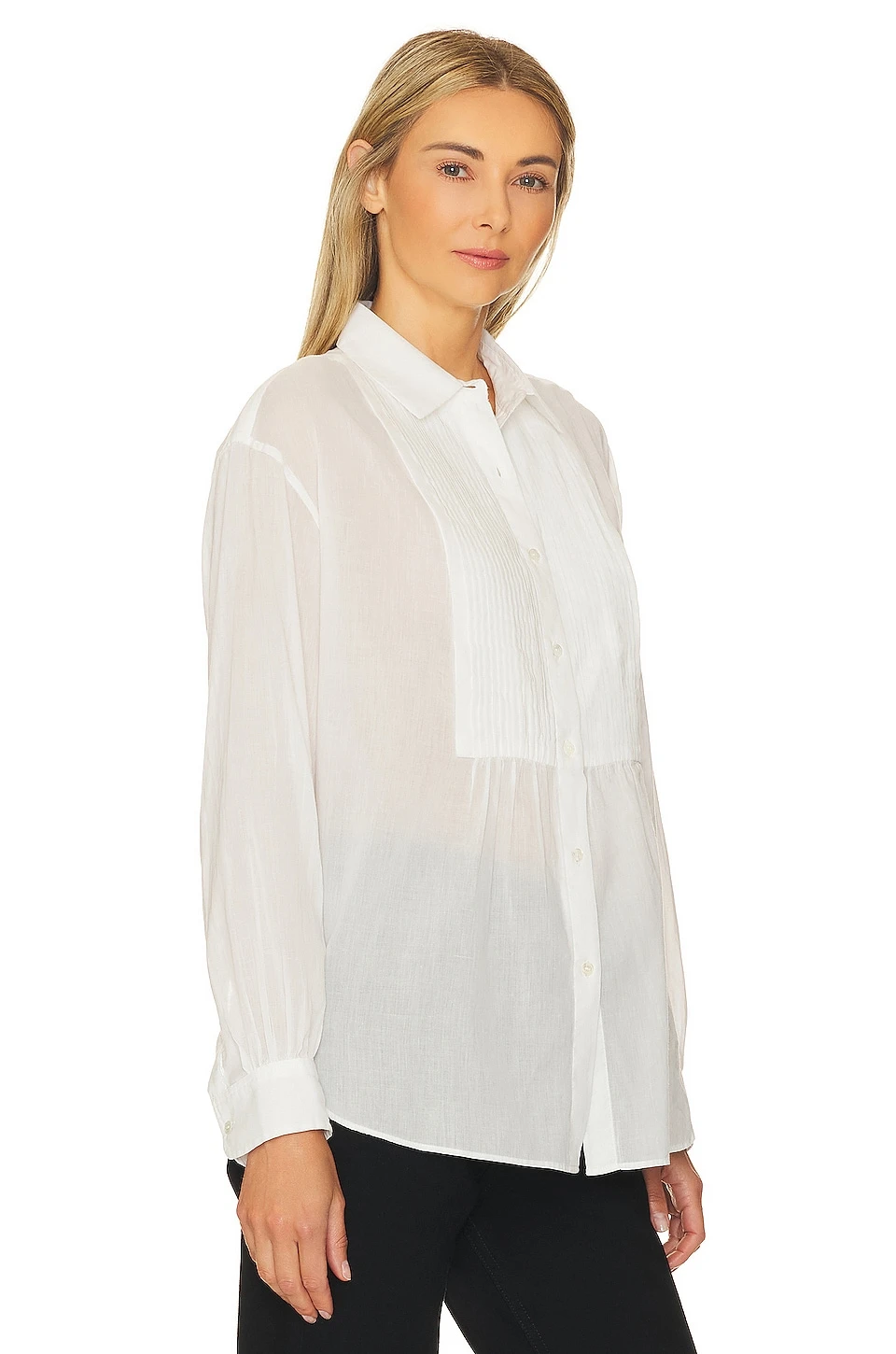NILI LOTAN Daniel Voile Tuxedo Shirt Ivory - Image 2