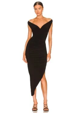 Norma Kamali Tara Side Drape Gown Black
