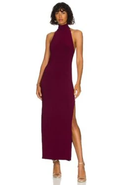 Norma Kamali X REVOLVE Turtle Halter Side Slit Plum