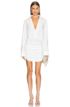 Norma Kamali Oversized Shirted Bottom Mini Dress Snow White