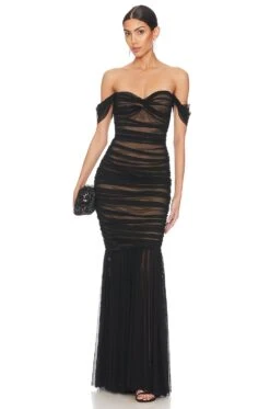 Norma Kamali Walter Fishtail Gown Black Mesh