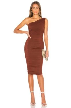 X REVOLVE Inspire One Shoulder Midi Dress Chocolate