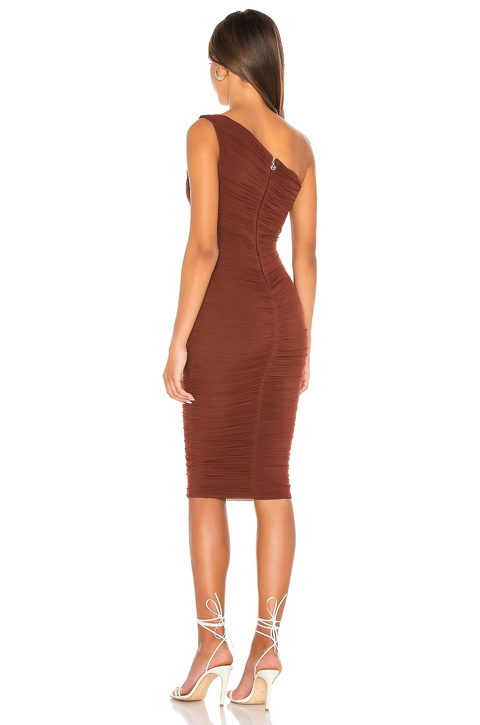 X REVOLVE Inspire One Shoulder Midi Dress Chocolate - Image 3