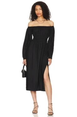 Air Linen Smocked Maxi Dress Black