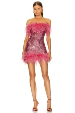OSEREE Paillettes Plumage Mini Dress Rose