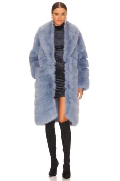 OW Collection Copenhagen Faux Fur Coat Blue