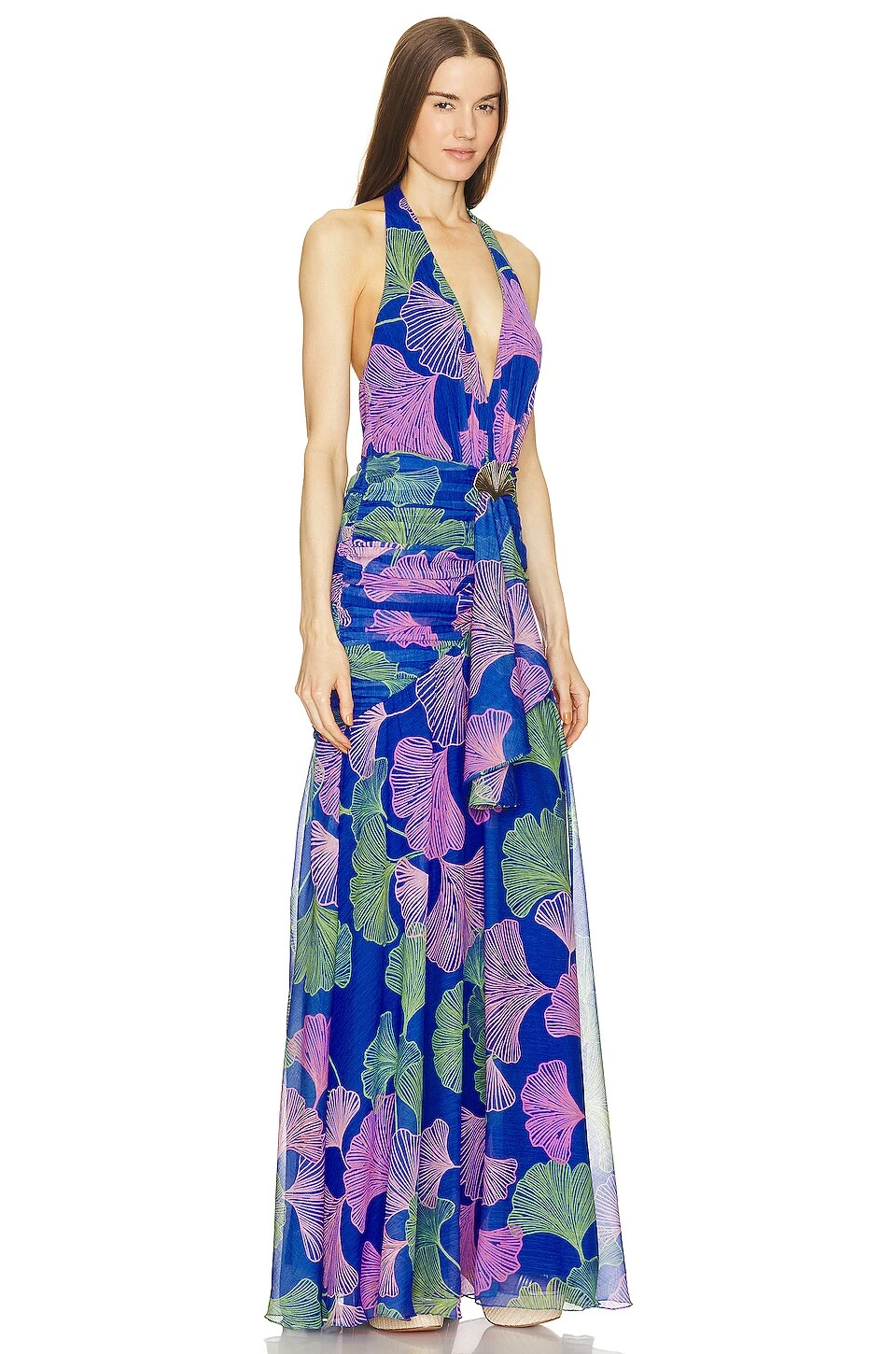 Ocean Leaf Draped Maxi Dress Blue - Image 2