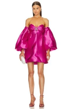 Voluminous Sleeve Mini Dress Fuchsia