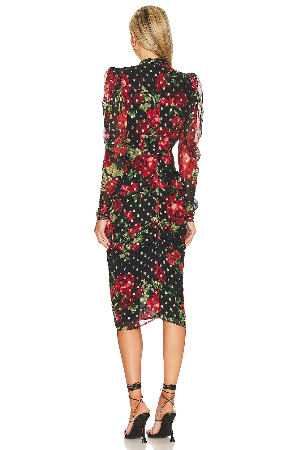 Midi Dress Black & Red Roses - Image 3