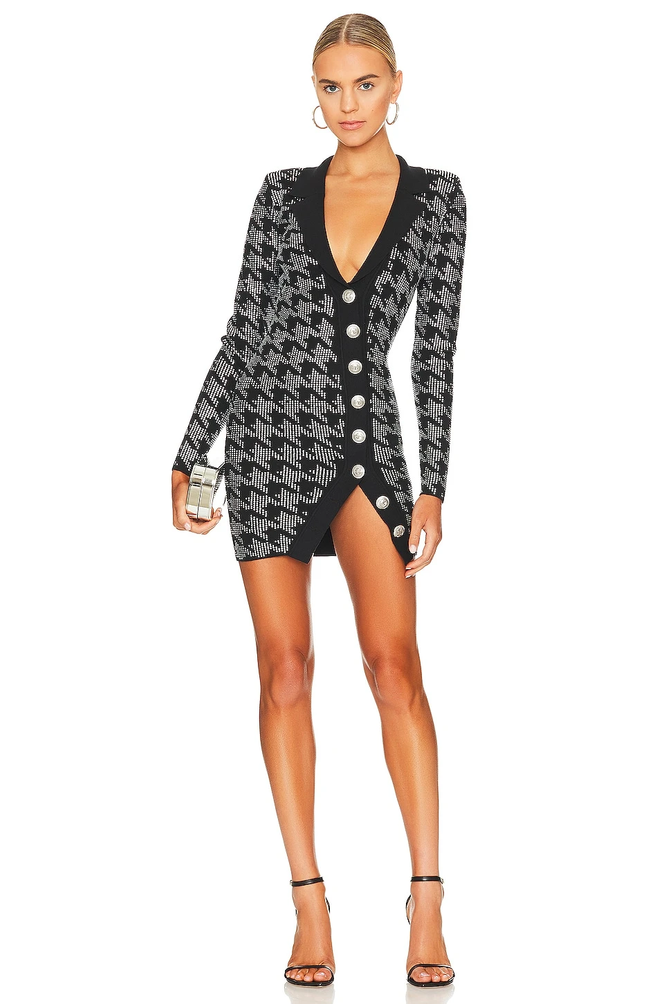 Mimi Dress Black & Silver Houndstooth