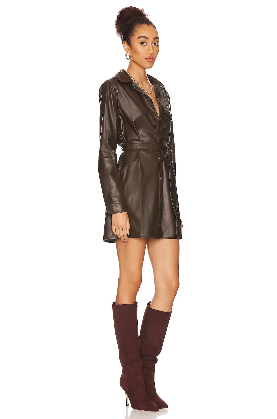 Sanctuary New Leather Like Shirt Dress Olive Ol - Image 2