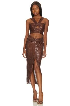 Iryna Top And Skirt Set Espresso