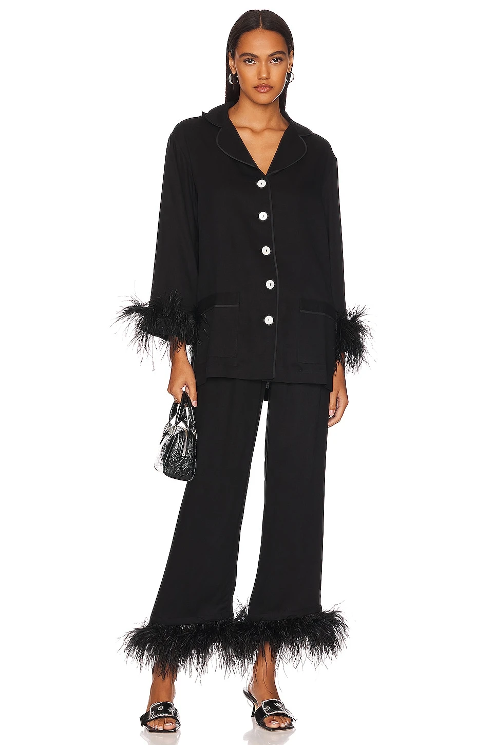 Party Pajama Set With Double Feathers Black