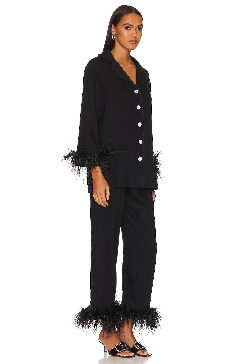 Party Pajama Set With Double Feathers Black - Image 2