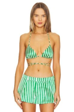 Jeanie Wrap Around Bralette Kelly Green Stripe
