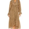 Shona Joy Pin Tuck Balloon Sleeve Midi Dress Chocolate & Multi