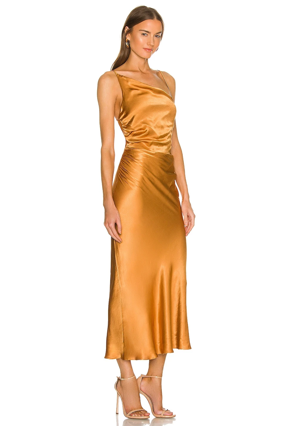 Shona Joy Alma Asymmetrical Bias Cowl Midi Dress Turmeric - Image 2