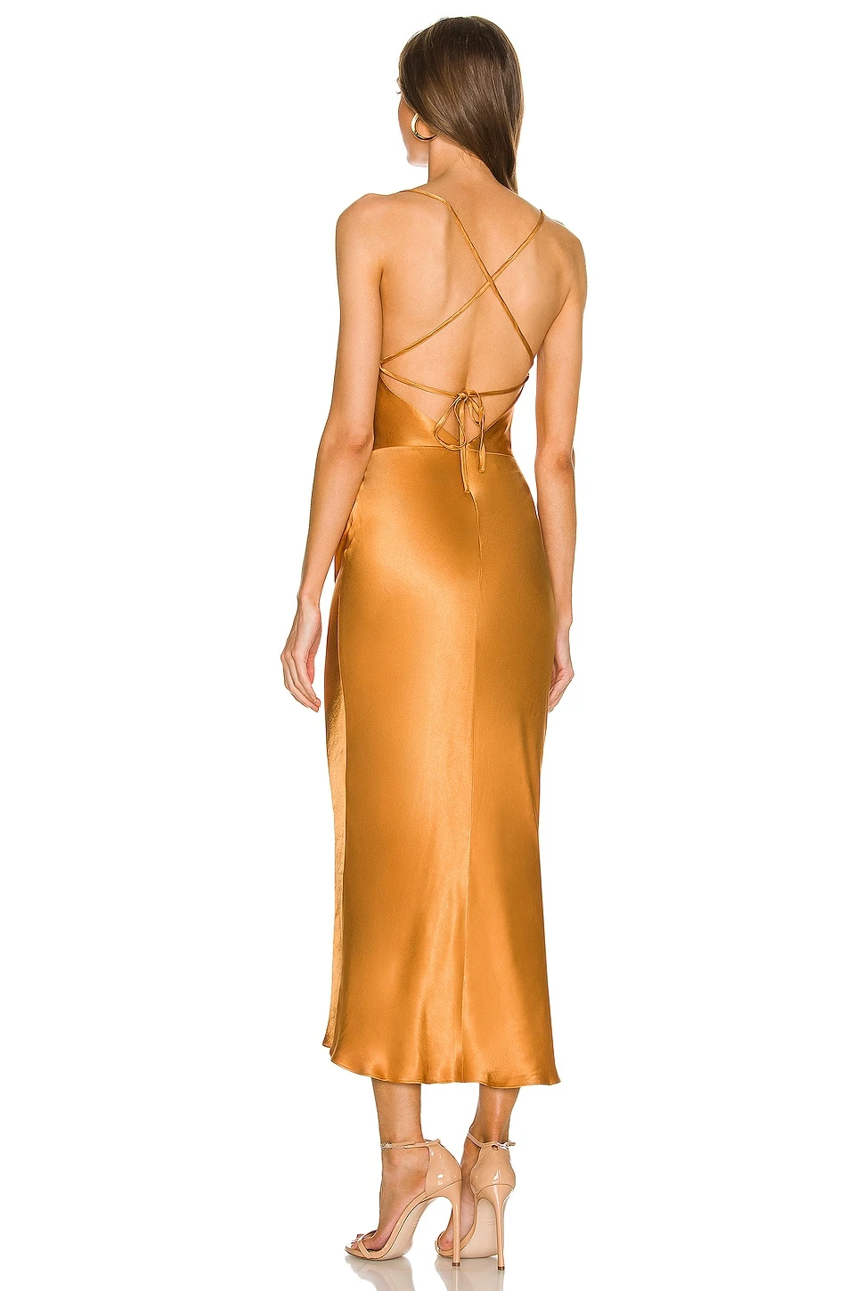 Shona Joy Alma Asymmetrical Bias Cowl Midi Dress Turmeric - Image 3