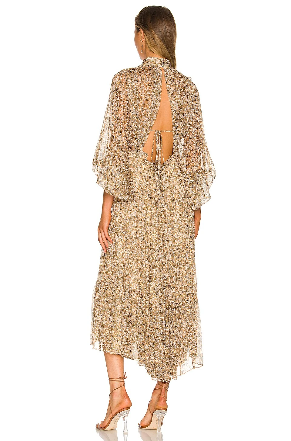 Shona Joy Ambar Long Sleeve Backless Tiered Midi Dress Cumin Multi - Image 3