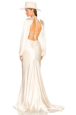 Shona Joy La Lune Balloon Sleeve Open Back Maxi Dress Cream