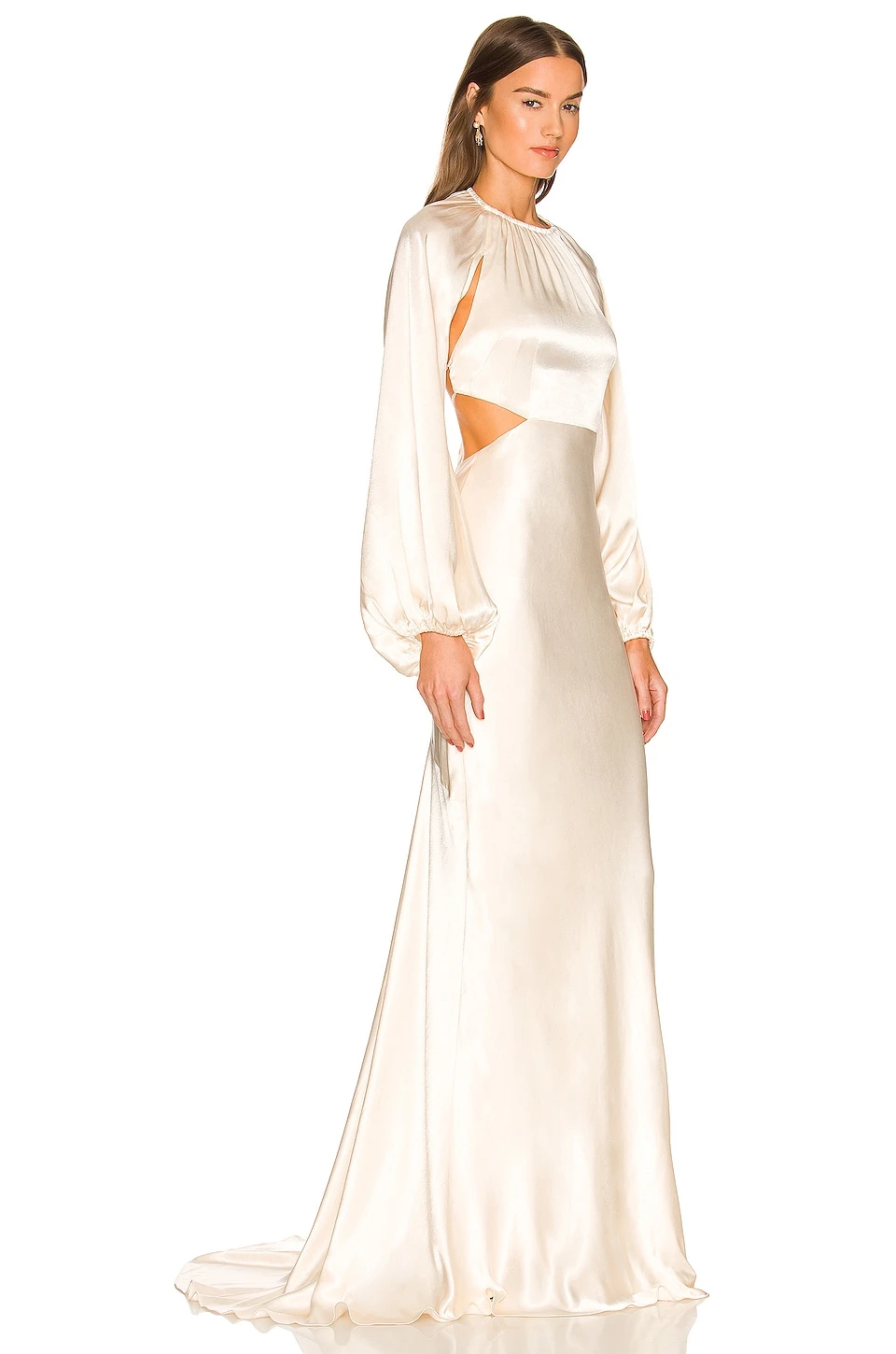 Shona Joy La Lune Balloon Sleeve Open Back Maxi Dress Cream - Image 3