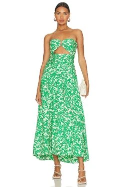 Shona Joy Arosa Strapless Cut Out Midi Dress Tree Green & Vory