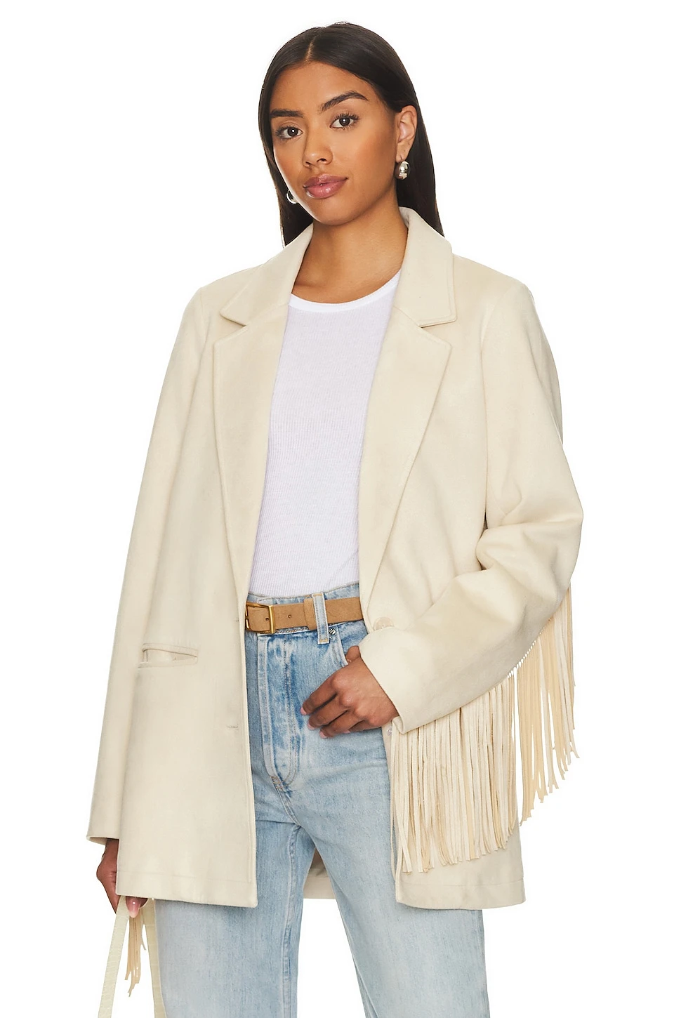 Show Me Your Mumu Sierra Fringe Jacket Cream Faux Suede