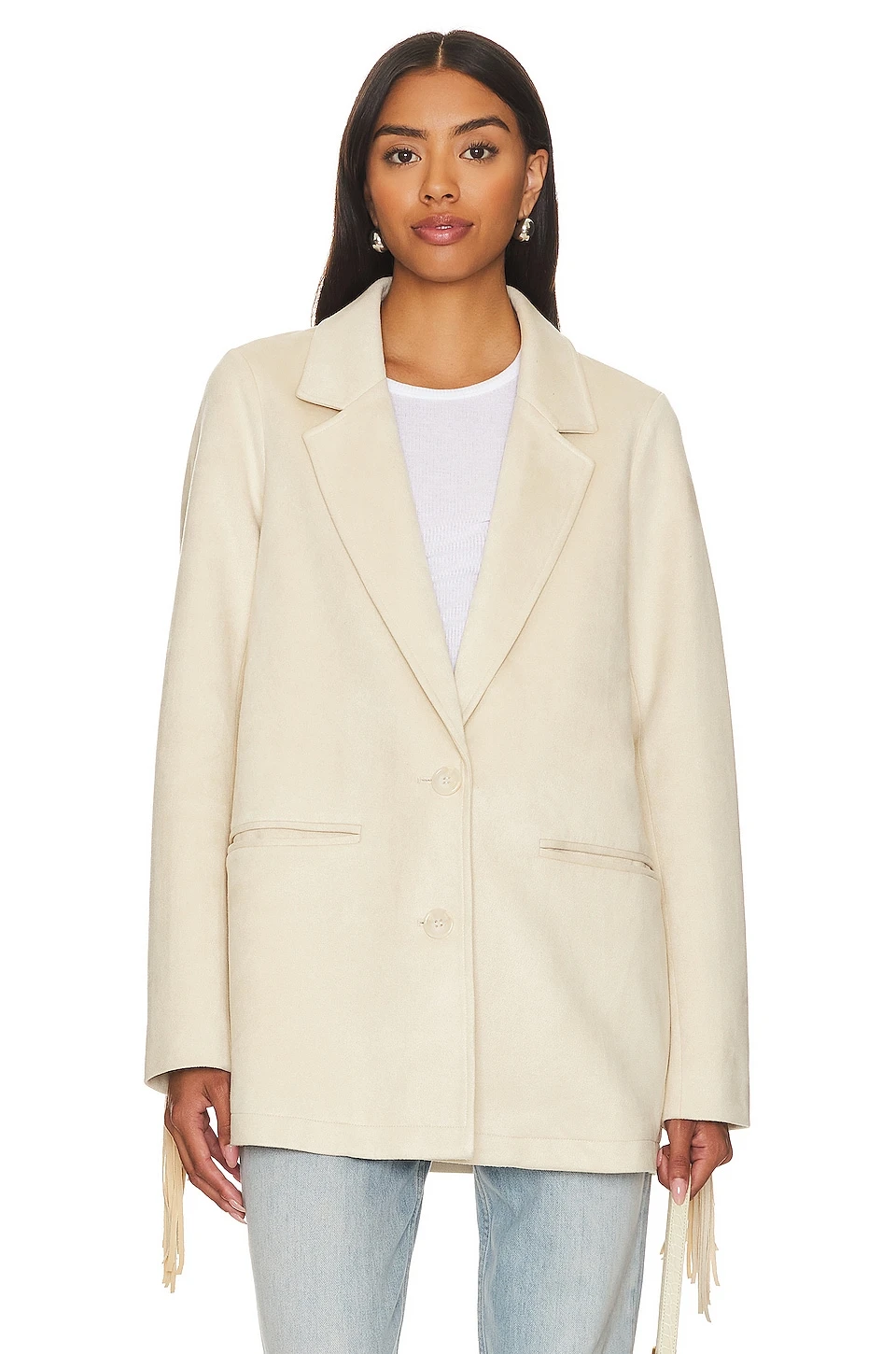 Show Me Your Mumu Sierra Fringe Jacket Cream Faux Suede - Image 2