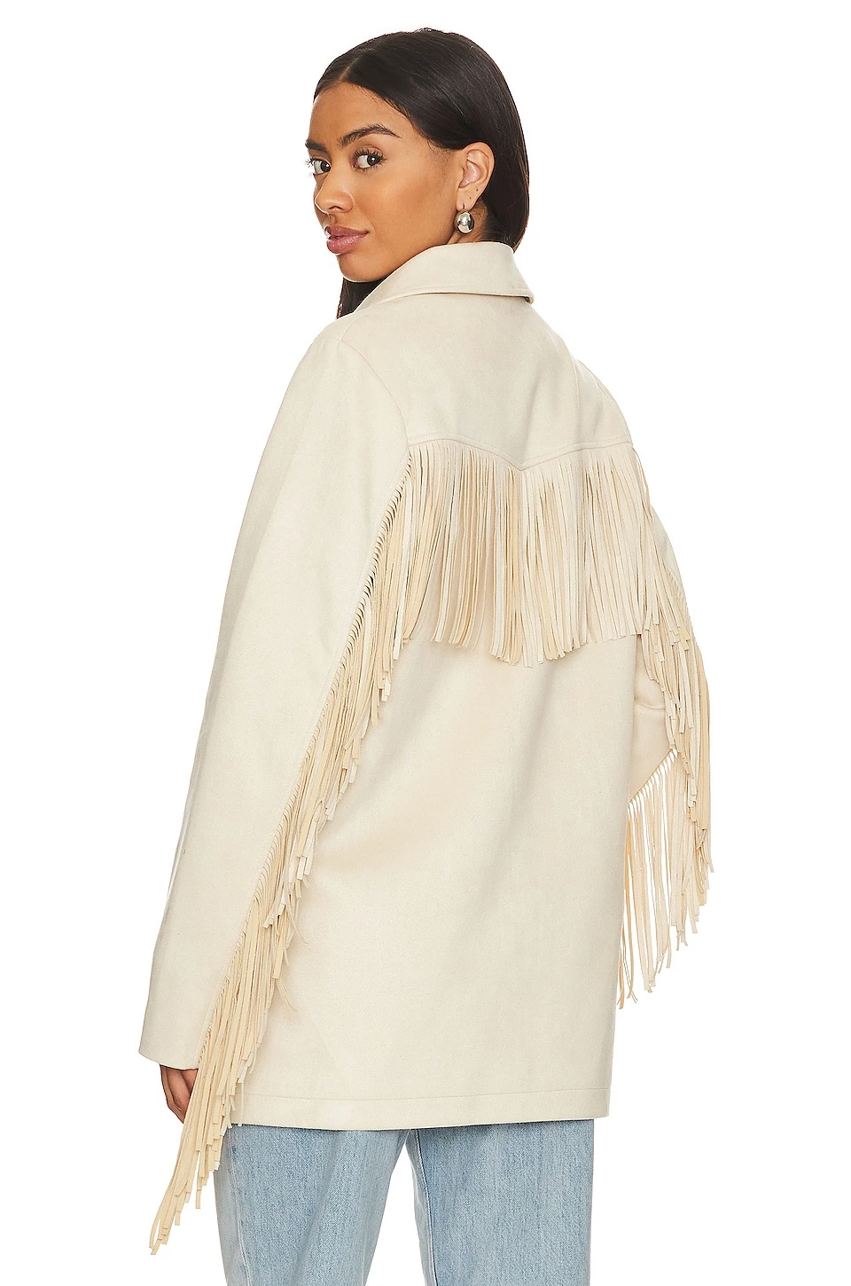 Show Me Your Mumu Sierra Fringe Jacket Cream Faux Suede - Image 4