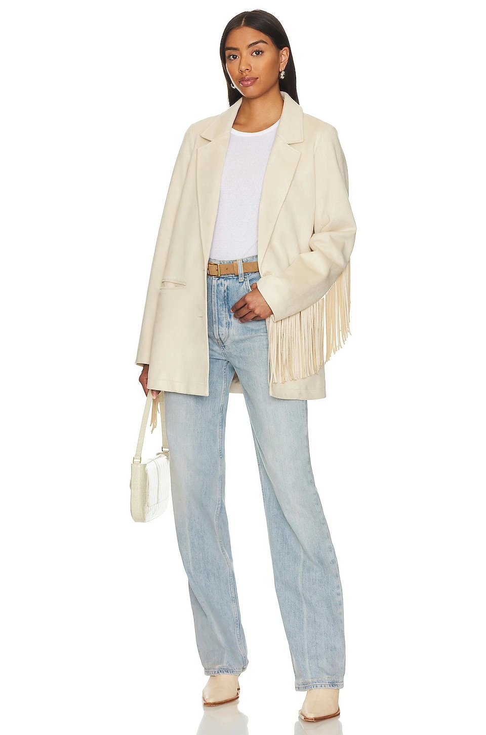 Show Me Your Mumu Sierra Fringe Jacket Cream Faux Suede - Image 5