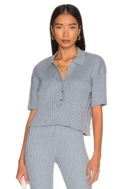 Ribbed Short Sleeve Polo Slate Blue