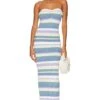 Song Of Style Selima Striped Tube Dress Blue & Cream Multi
