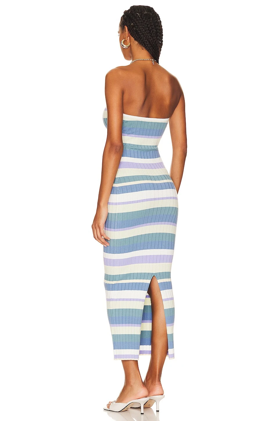 Song Of Style Selima Striped Tube Dress Blue & Cream Multi - Image 3