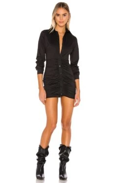 Colette Ruched Shirt Dress Black