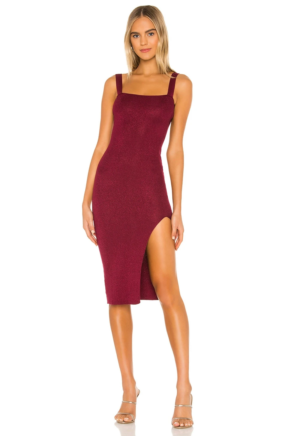 Zoe Square Neck Dress Metallic Burgundy