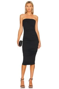Tube Ruched Midi Dress Black