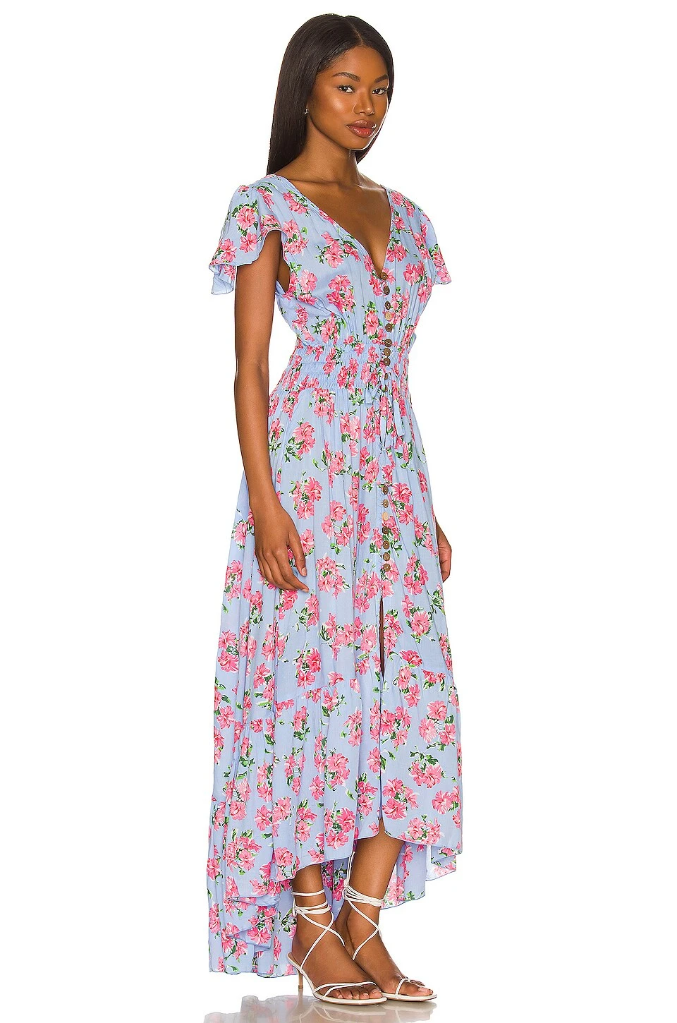 New Moon Maxi Dress Hibiscus Bouquet Baby Blue - Image 2