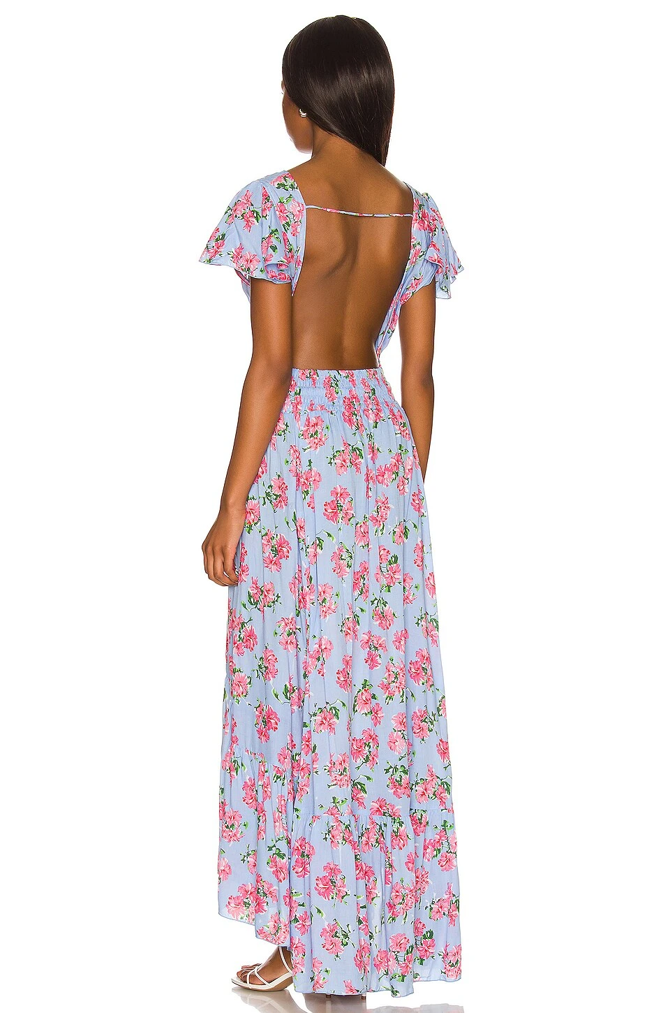 New Moon Maxi Dress Hibiscus Bouquet Baby Blue - Image 3