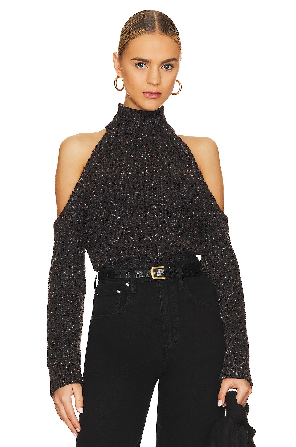 Gia Speckled Open Shoulder Sweater Black Confetti